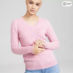 Charter Club Pink Cashmere V-Neck Sweater